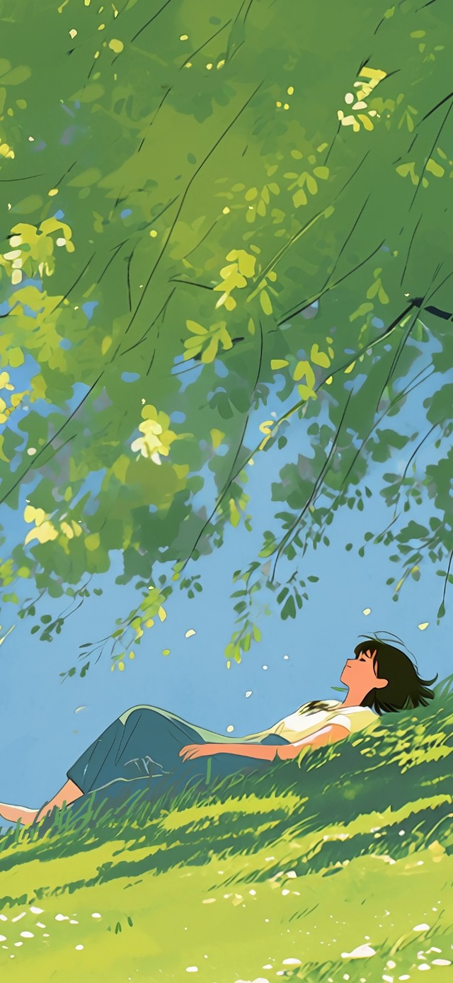 盛夏青草地女孩