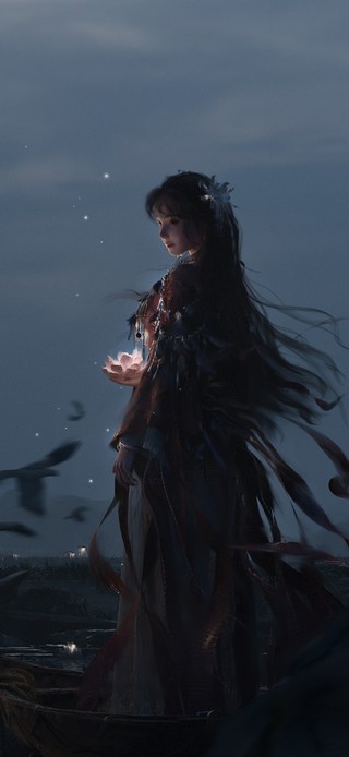 4K唯美古风江边女孩