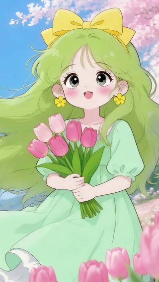 海边樱花下的可爱女孩