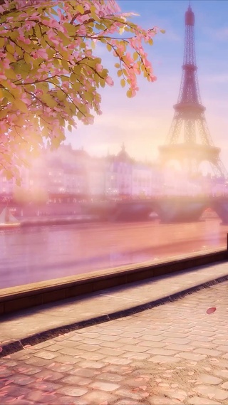 风和日丽·治愈铁塔落樱花