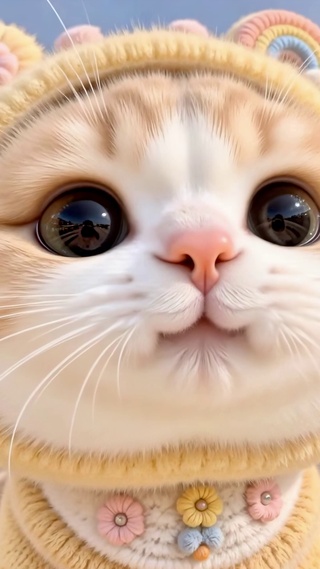 春日花墙下的针织小猫