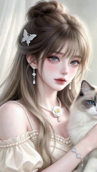清纯少女与可爱布偶猫