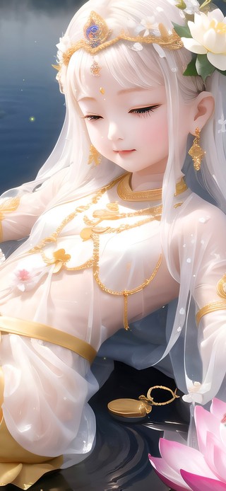 4k可爱荷花女孩