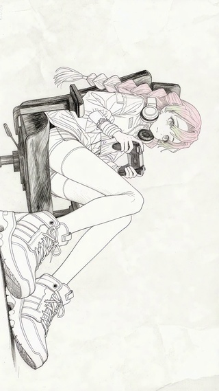 线稿黑白素描甘露寺电玩少女