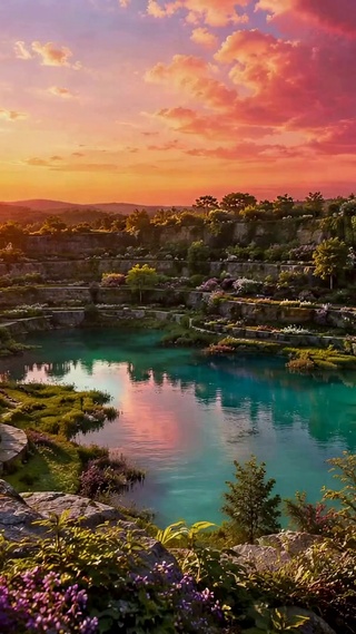 落日湖畔绝美自然风景