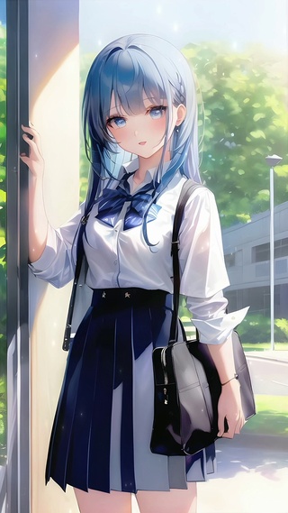 蓝发制服女孩