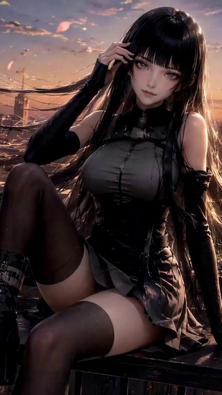 日落天台黑长直二次元美少女