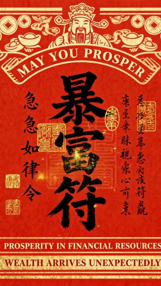 国风红金暴富符招财壁纸