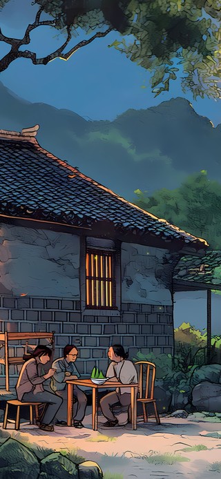 满月下小镇