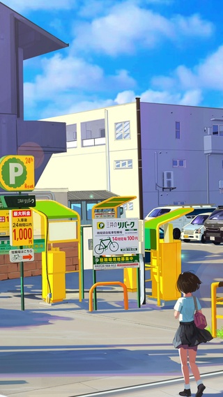 动漫风景停车场