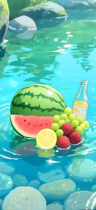 清新溪流西瓜