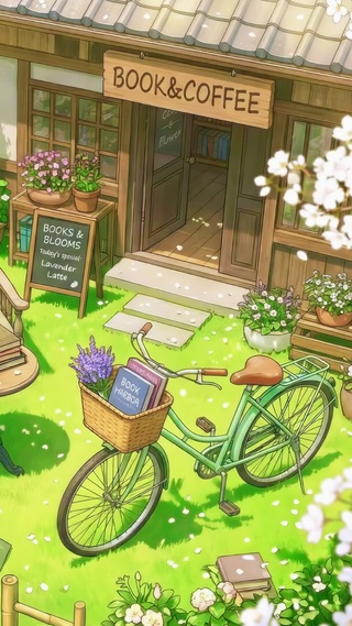樱花治愈庭院咖啡书屋