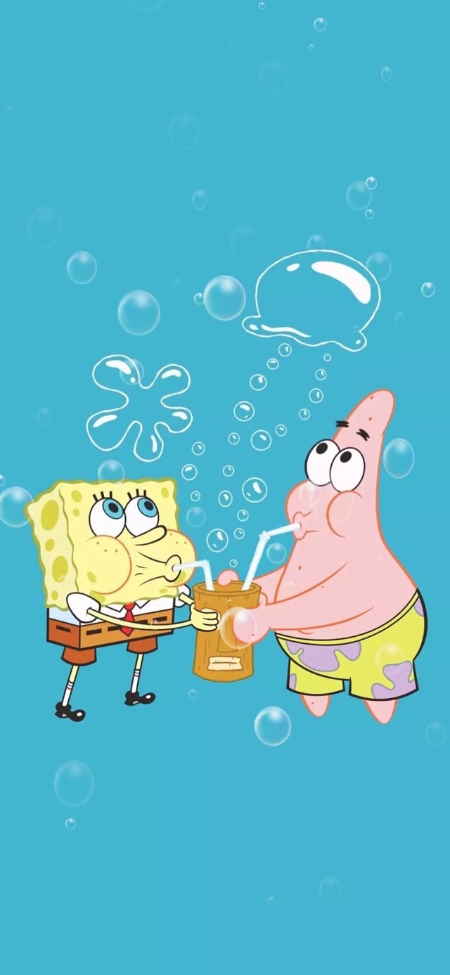吹泡泡的海绵宝宝与派大星