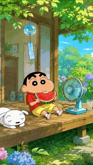 蜡笔小新的夏日悠闲庭院