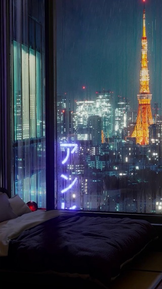 雨天窗外的东京塔