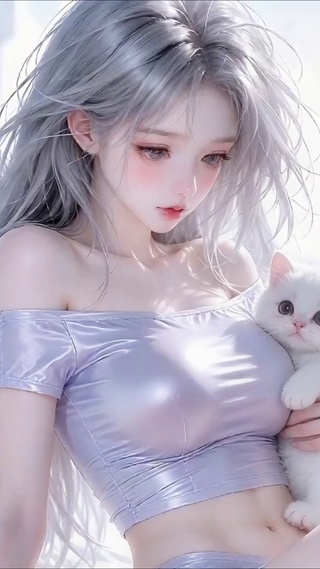 卧室少女与猫