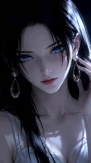 暗光蓝瞳黑发美少女