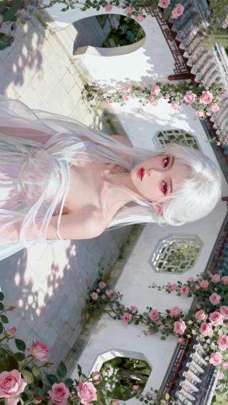 古风庭院白发美少女