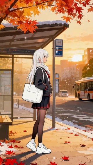 枫雪公交站白发美少女