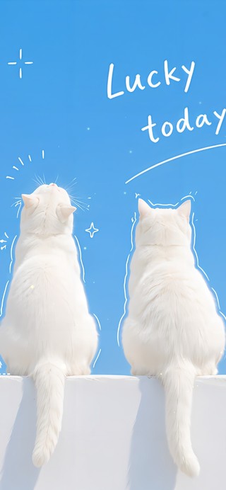 白墙顶三只萌猫