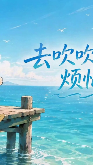 蜡笔小新海边吹海风治愈壁纸
