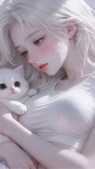 纯白梦幻宠猫少女