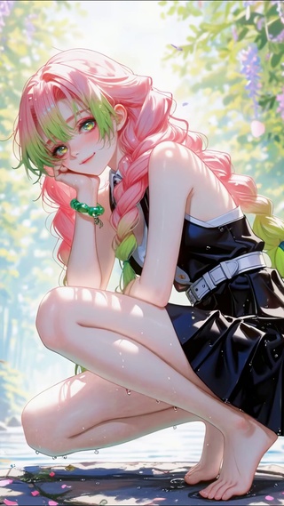 紫藤林间溪流粉发动漫美少女