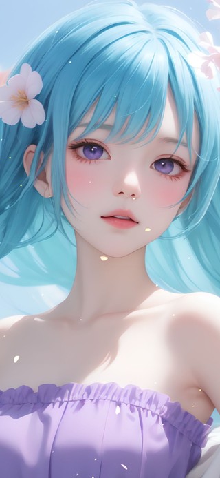 蓝色长发可爱少女