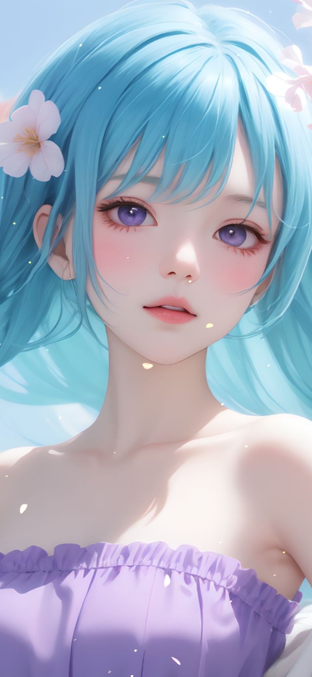 蓝色长发可爱少女