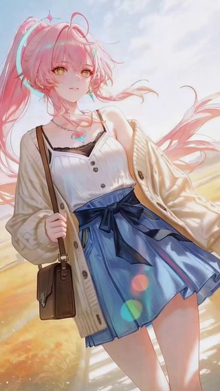 秋日郊外粉发美少女