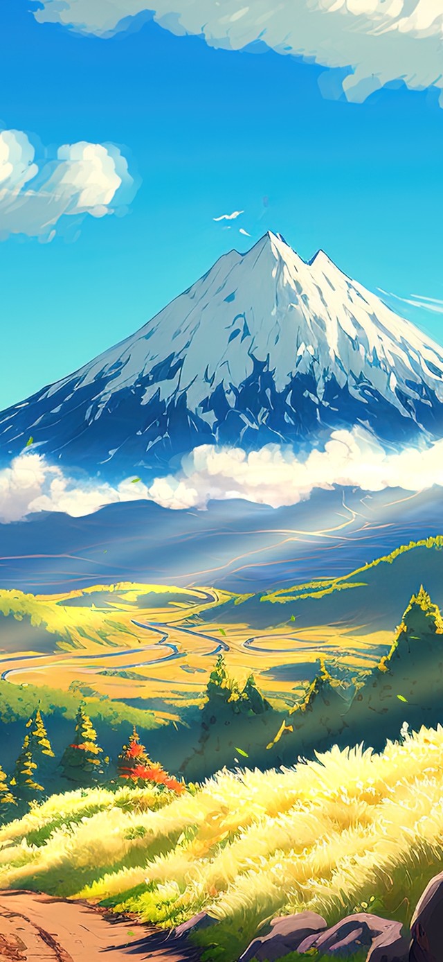 4K唯美治愈动漫雪山森林