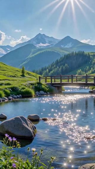 治愈清新山间溪流自然风景