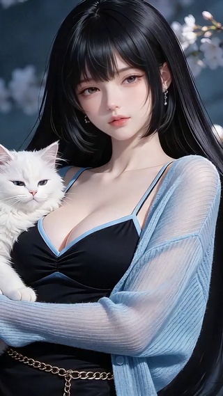 樱花树下抱猫少女