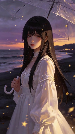 海边撑伞女孩