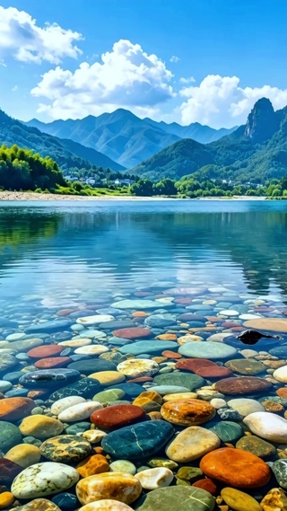 治愈蓝天湖泊4K