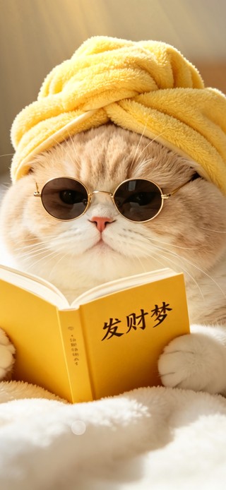 花漾壁纸|抱着书的小猫咪