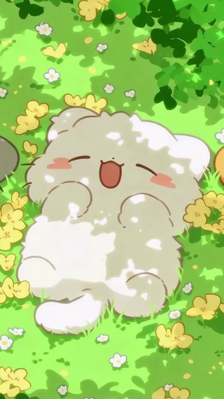 花丛里打盹的三只小猫咪