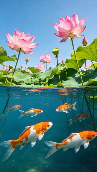锦鲤戏青莲