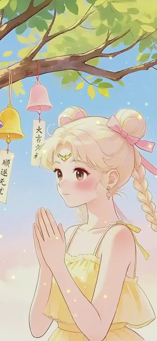 树下许愿的少女