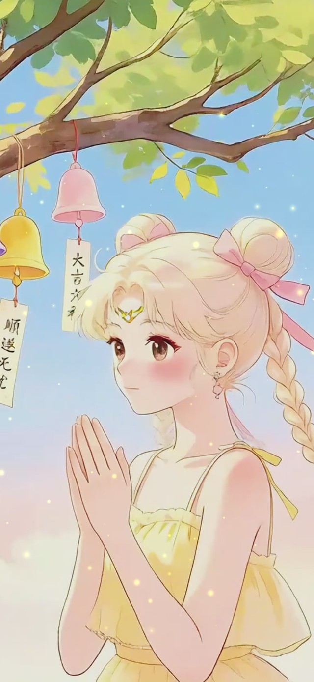 树下许愿的少女