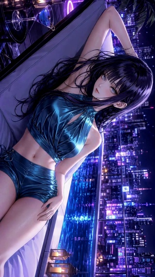 霓虹都市天台泳装美少女