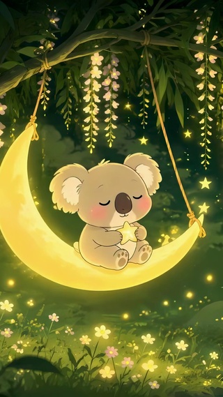 治愈月夜考拉月牙秋千