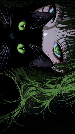 黑夜里的绿瞳黑猫守护