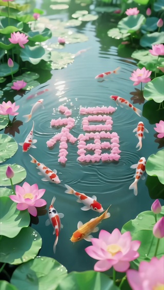 锦鲤戏荷