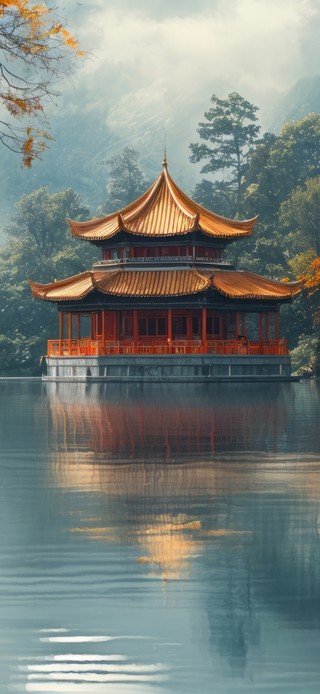 美丽湖泊凉亭