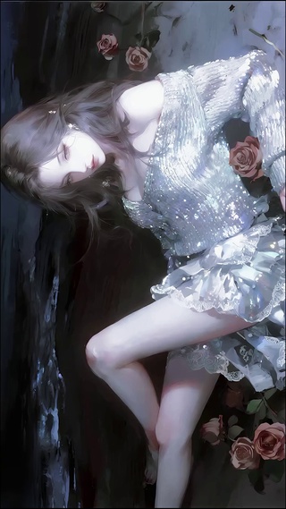 夜海沙滩少女