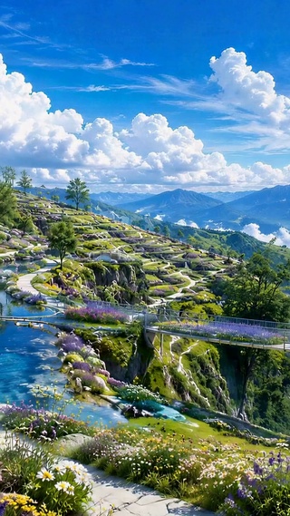 清新云端山间花海美景