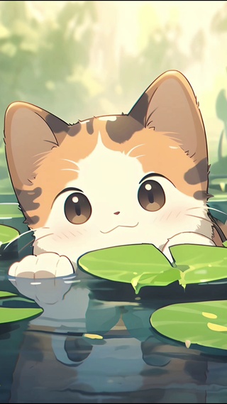 荷塘可爱小猫