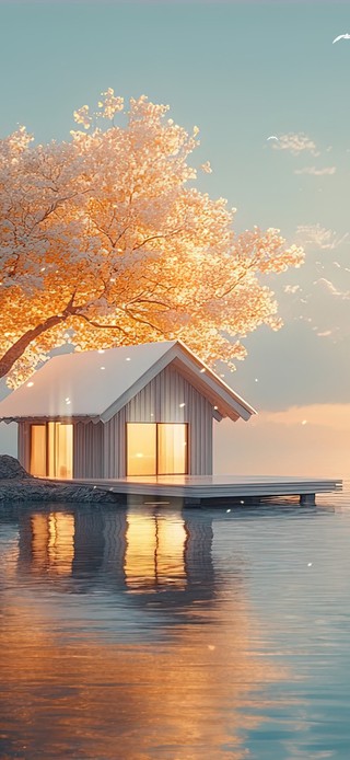 简约湖心3D小屋