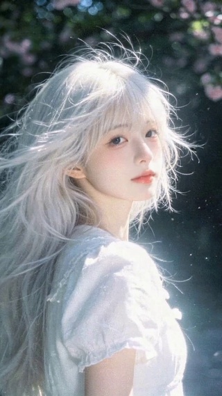 樱花下的白发少女